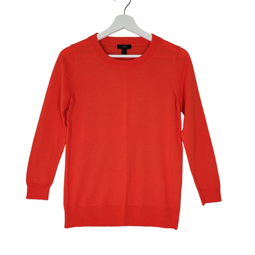 J.Crew Merino Wool Sweater Womens Small Orange Crewneck 3/4 Sleeve Lightweight